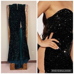 Green Sequin Strapless Gown